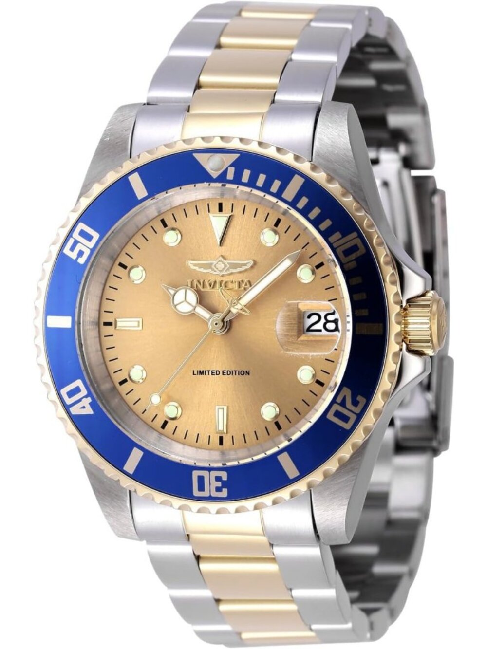 Men's 40mm Stainless Steel Automatic Watch - Gold Dial, Pro Diver Style